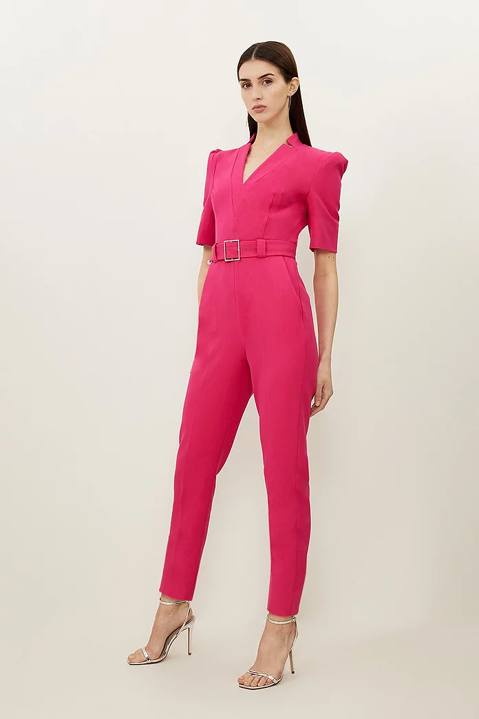 Forever Belted Notch Neck Tailored Jumpsuit | Karen Millen Forever Belted Notch Neck Tailored Jumpsuit | Karen Millen