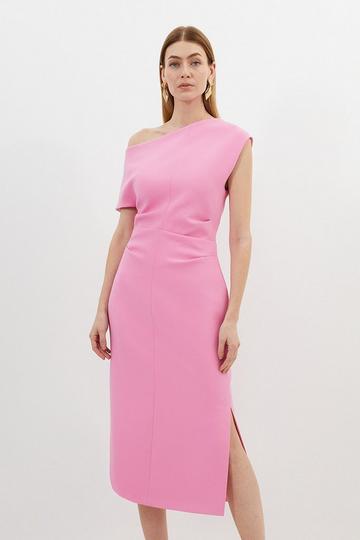 Petite Compact Stretch Drop Shoulder Tailored Midi Dress pink