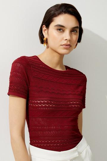 Pointelle Knit Racer Tee rust