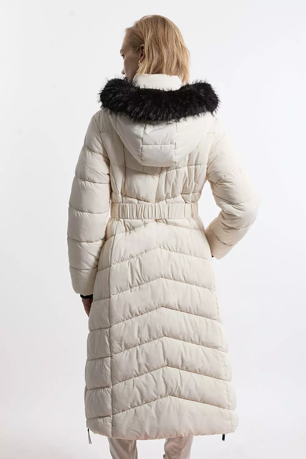 Petite Faux Down Padded Belted Hooded Puffer Coat Karen Millen