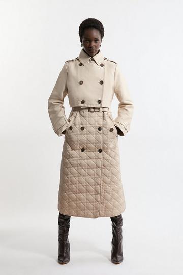 Hybrid Quilted Belted Trench Coat camel