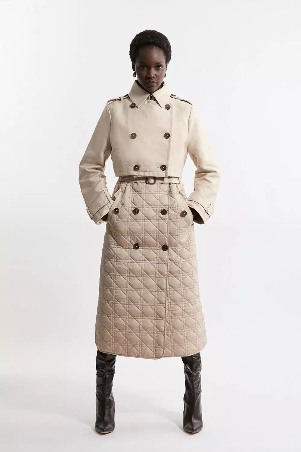 Hybrid Quilted Belted Trench Coat Karen Millen