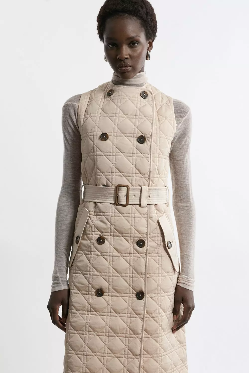 Hybrid Quilted Belted Trench Coat | Karen Millen