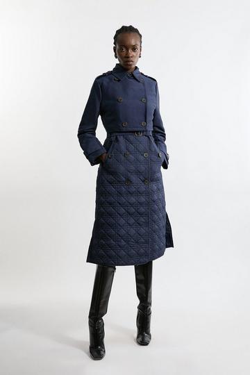 Hybrid Quilted Belted Trench Coat navy