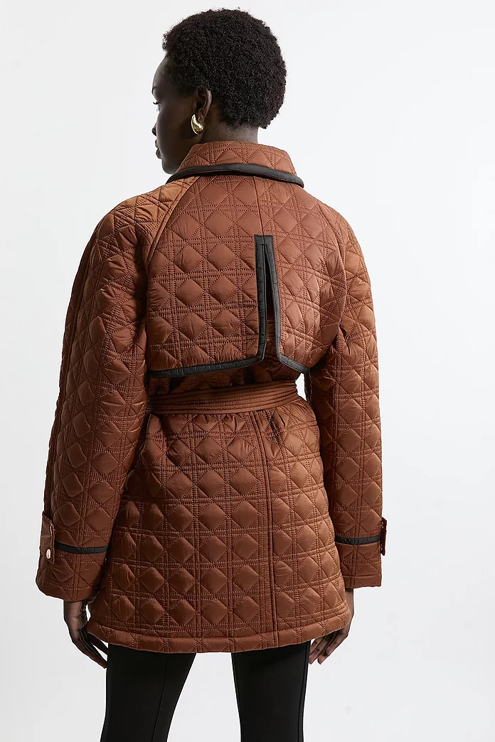 Diamond Quilted Belted Short Puffer Trench Jacket | Karen Millen Diamond Quilted Belted Short Puffer Trench Jacket | Karen Millen