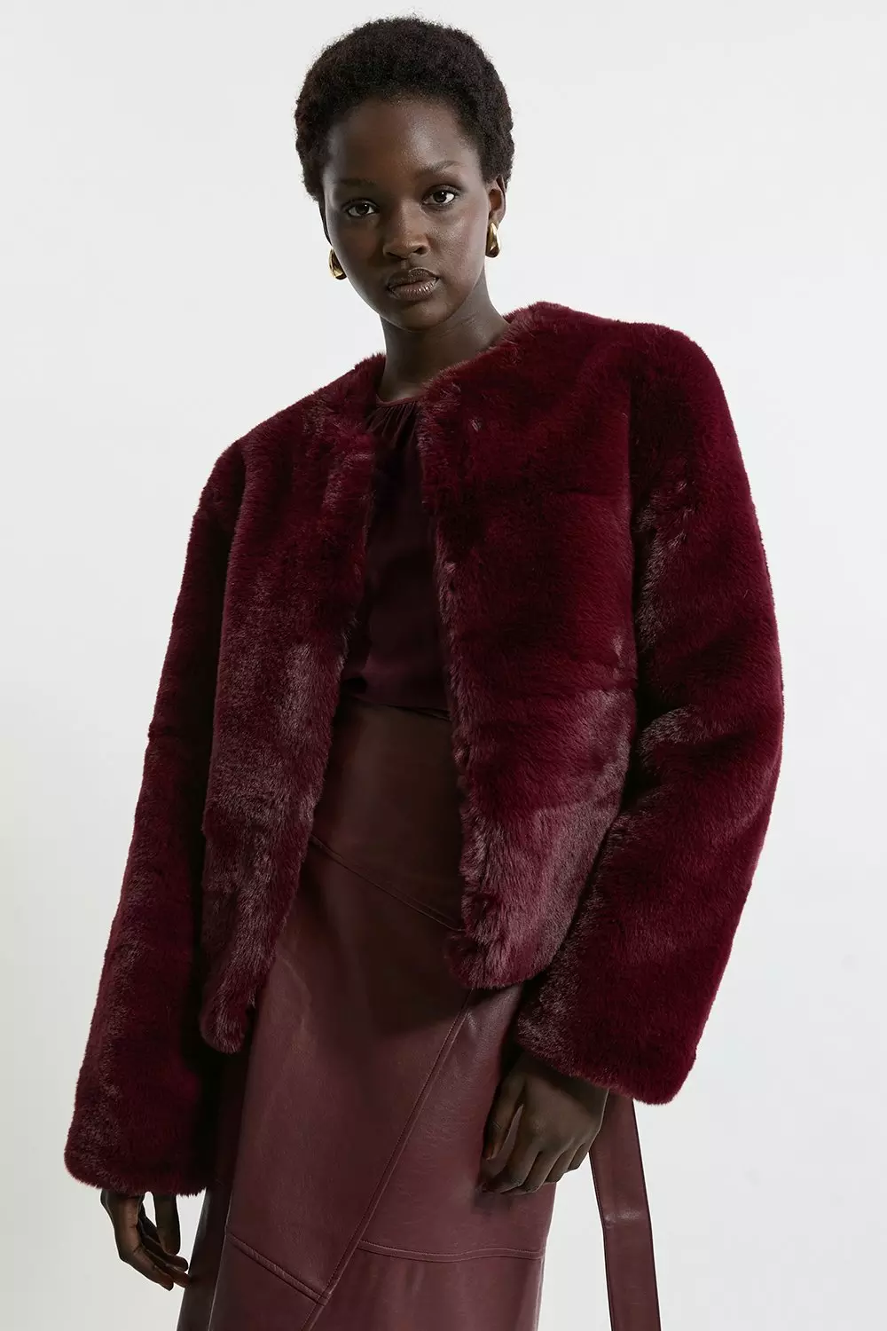 【Karen Millen】 Collarless Faux Fur Jacket ファージャケット Collarless Faux Fur Jacket | Karen Millen