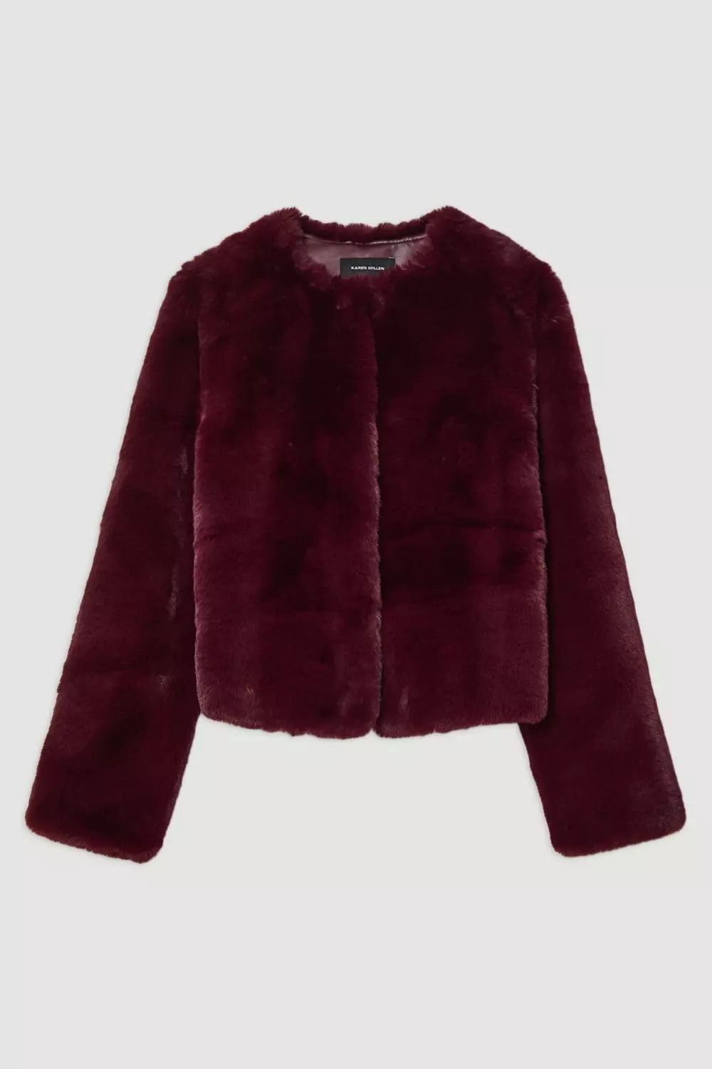 Collarless Faux Fur Jacket Karen Millen