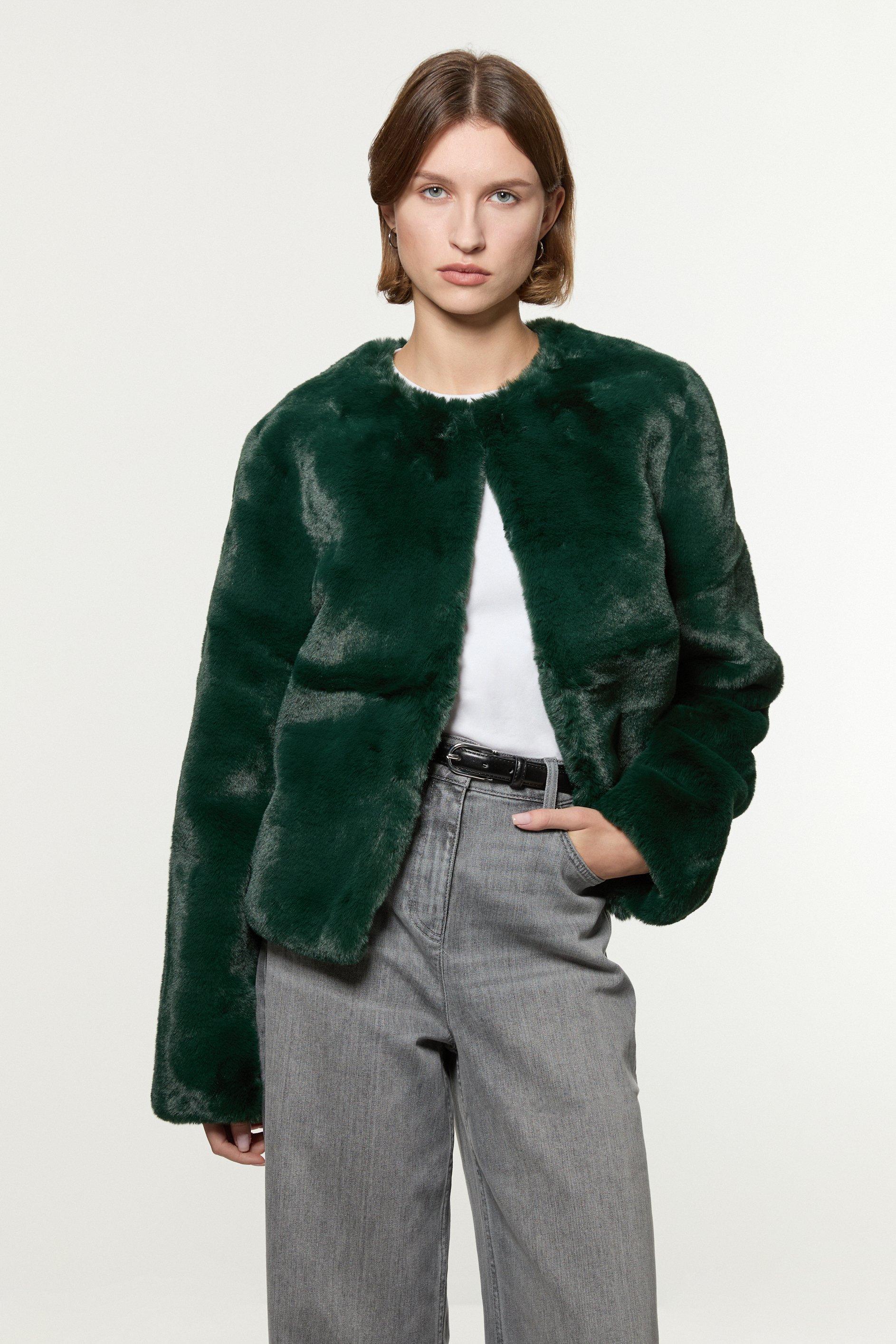 Forest green faux fur jacket best sale