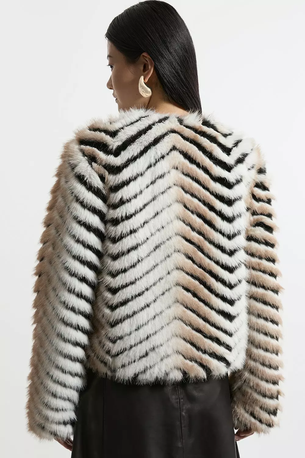Pattern Faux Fur Collarless Jacket | Karen Millen