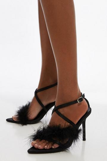 Black Feather Strap Stiletto Heel