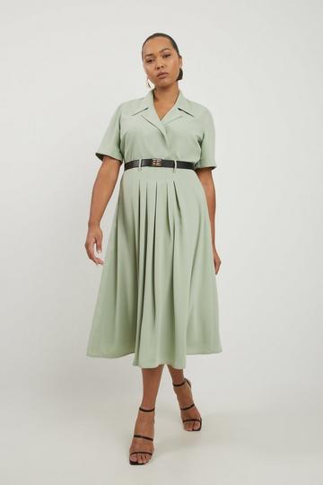 Plus Size Soft Tailored Belted Midaxi Shirt Dress sage