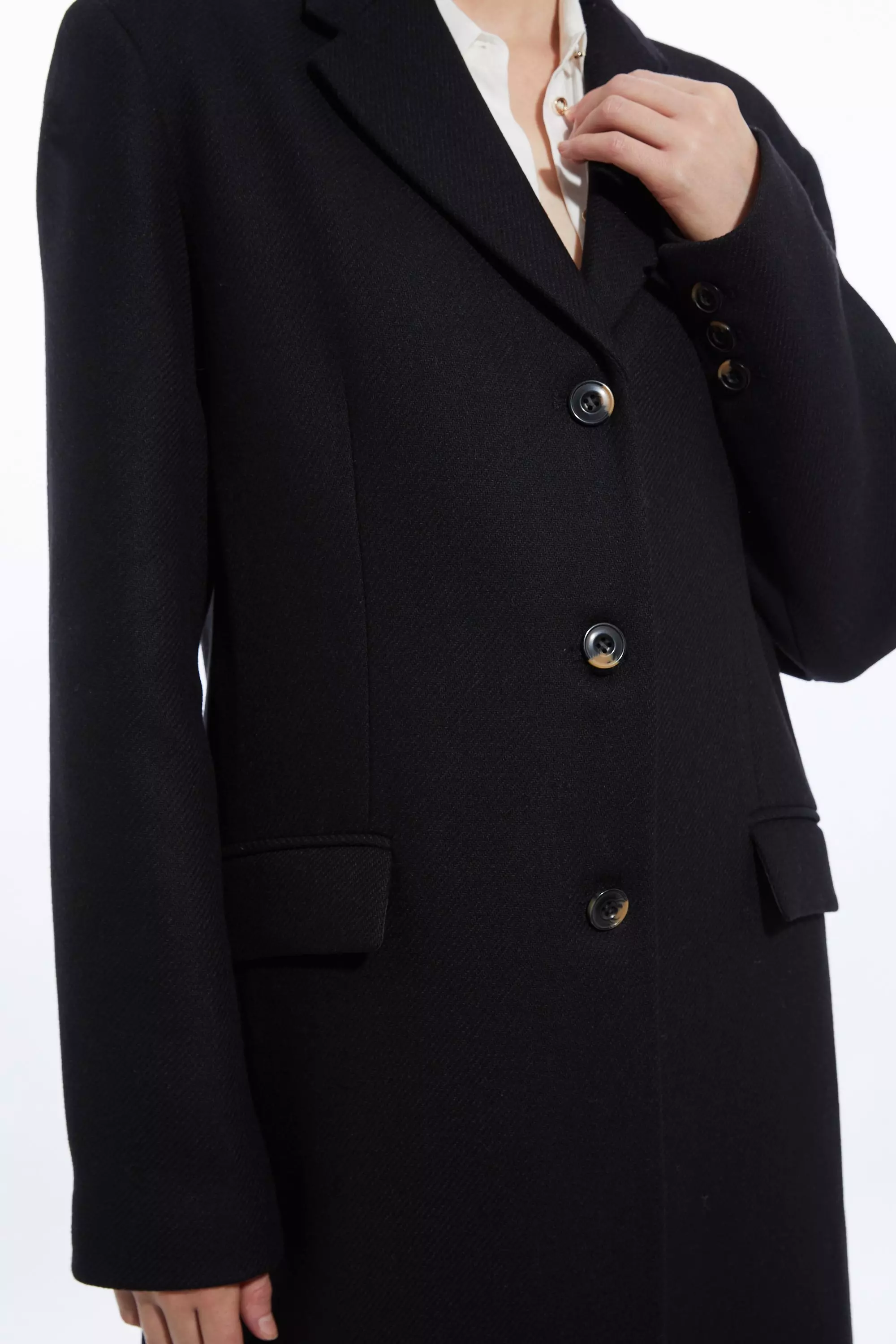 Single button wool coat online