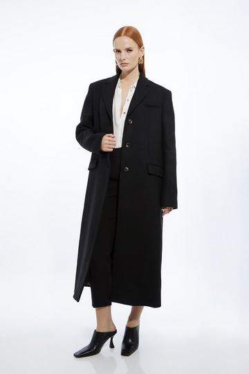 Petite Italian Wool Blend Single Breasted Tailored Midi Coat black