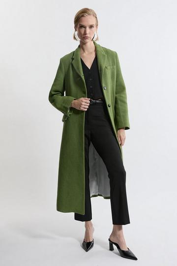 Italian Wool Blend Single Breasted Tailored Midi Coat green