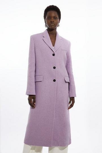 Italian Wool Blend Single Breasted Tailored Midi Coat lilac