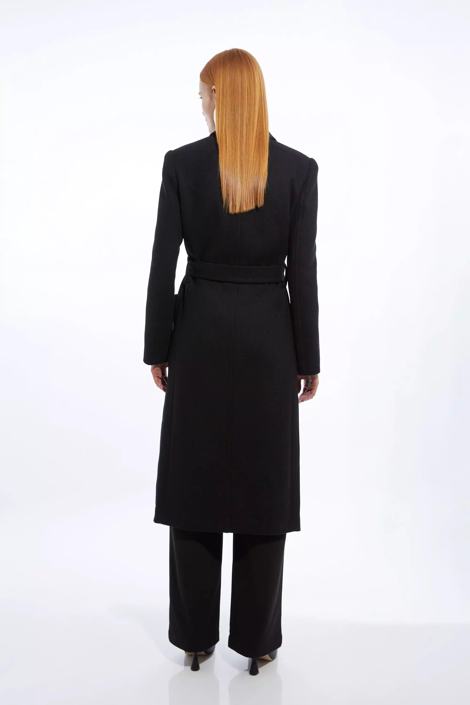 Italian Manteco Wool Blend Wrap Belted Tailored Midi Coat
