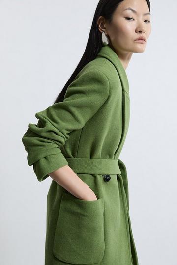 Italian Manteco Wool Blend Wrap Belted Tailored Midi Coat green