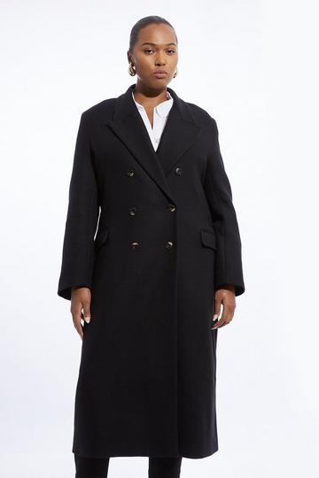 Plus Size Italian Manteco Wool Blend Double Breasted Tailored Midaxi Coat black