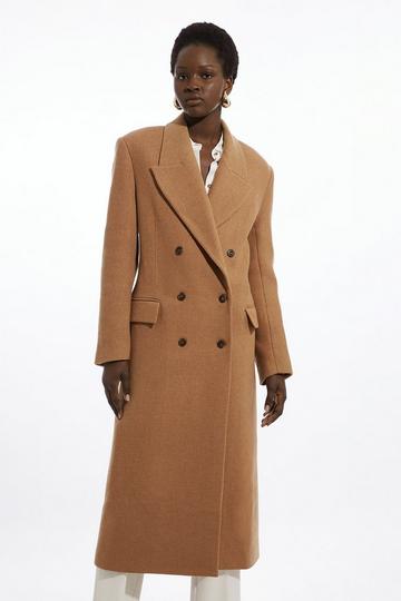 Italian Manteco Wool Blend Double Breasted Tailored Midaxi Coat camel