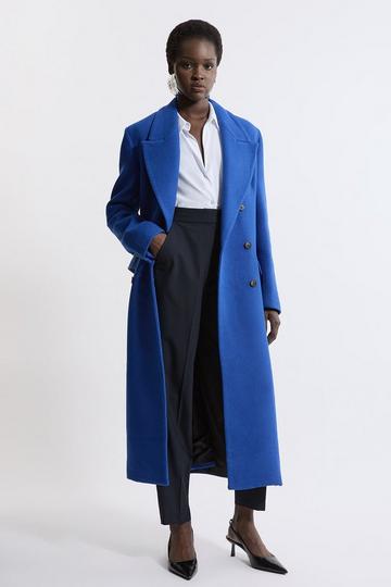 Italian Manteco Wool Blend Double Breasted Tailored Midaxi Coat cobalt