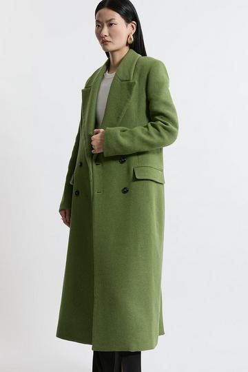 Italian Manteco Wool Blend Double Breasted Tailored Midaxi Coat green