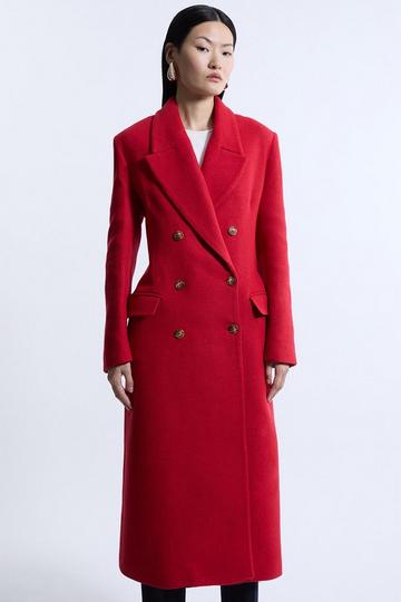 Italian Manteco Wool Blend Double Breasted Tailored Midaxi Coat red