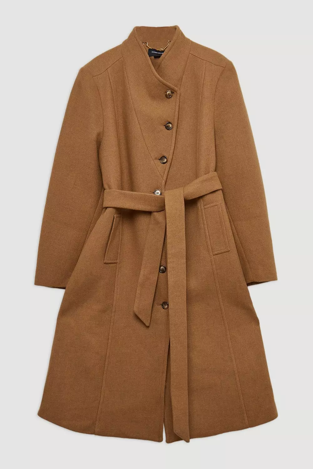 Plus Size Italian Manteco Wool Blend Asymmetric Button Belted Tailored Midi Coat Karen Millen