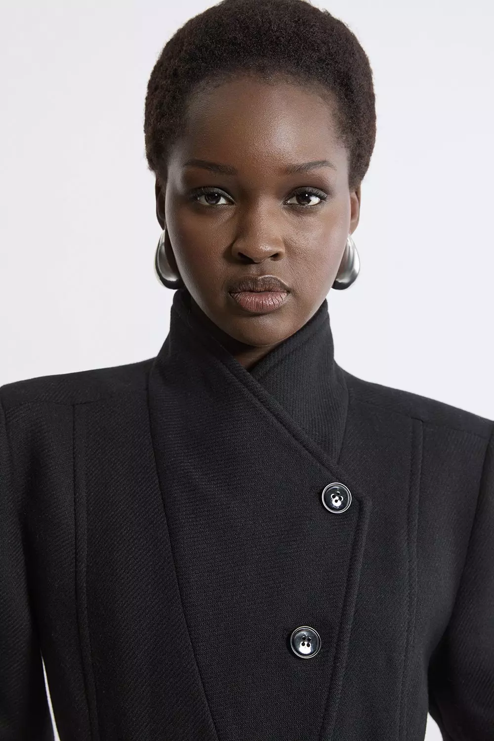 Tall Italian Manteco Wool Blend Asymmetric Button Belted