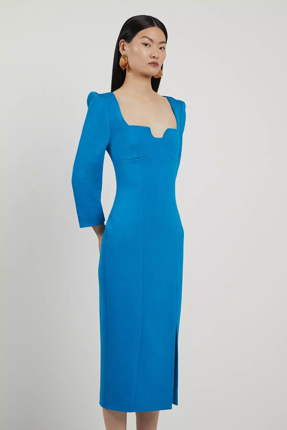 Italian Structured Stretch Sweetheart Neck Split Front