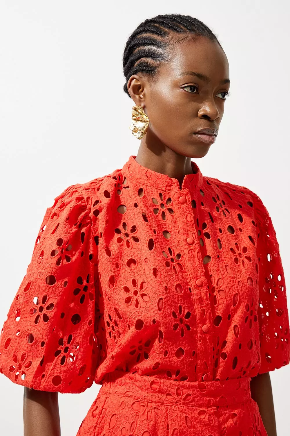 Red Cotton Eyelet Woven Short Sleeve Blouse alternative image