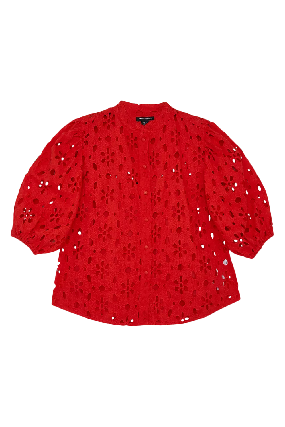 Red Cotton Eyelet Woven Short Sleeve Blouse alternative image