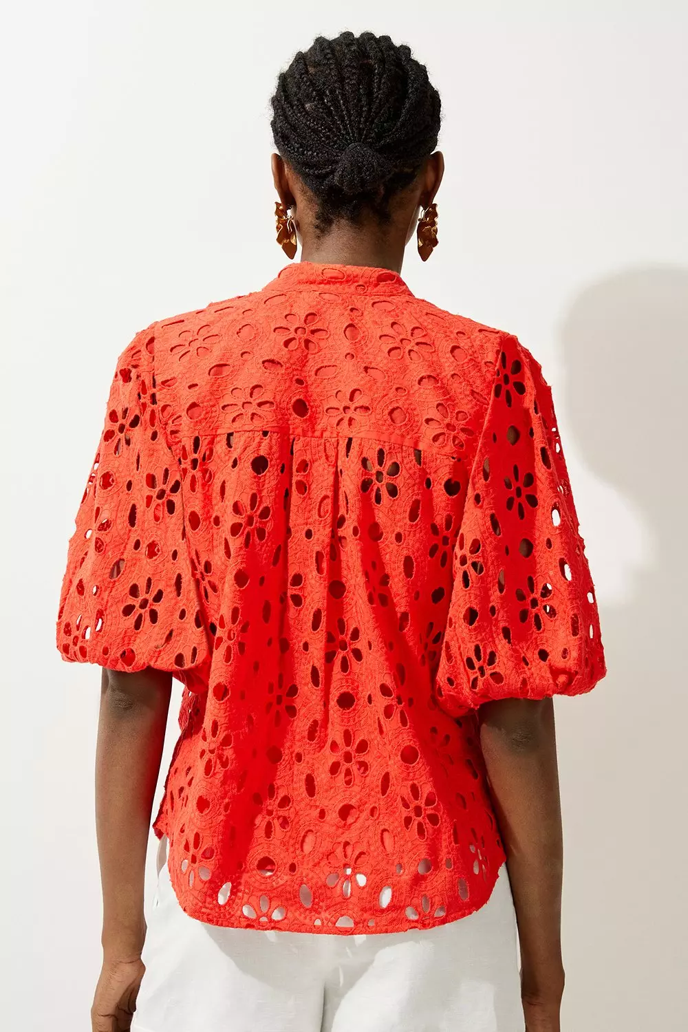 Red Cotton Eyelet Woven Short Sleeve Blouse alternative image