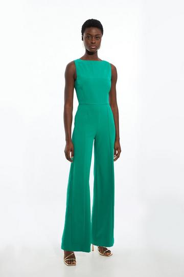 Petite Stretch Crepe Panelled Tailored Wide Leg Jumpsuit green