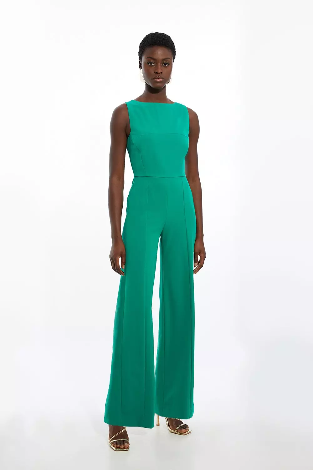 Petite Stretch Crepe Panelled Tailored Wide Leg Jumpsuit Karen Millen