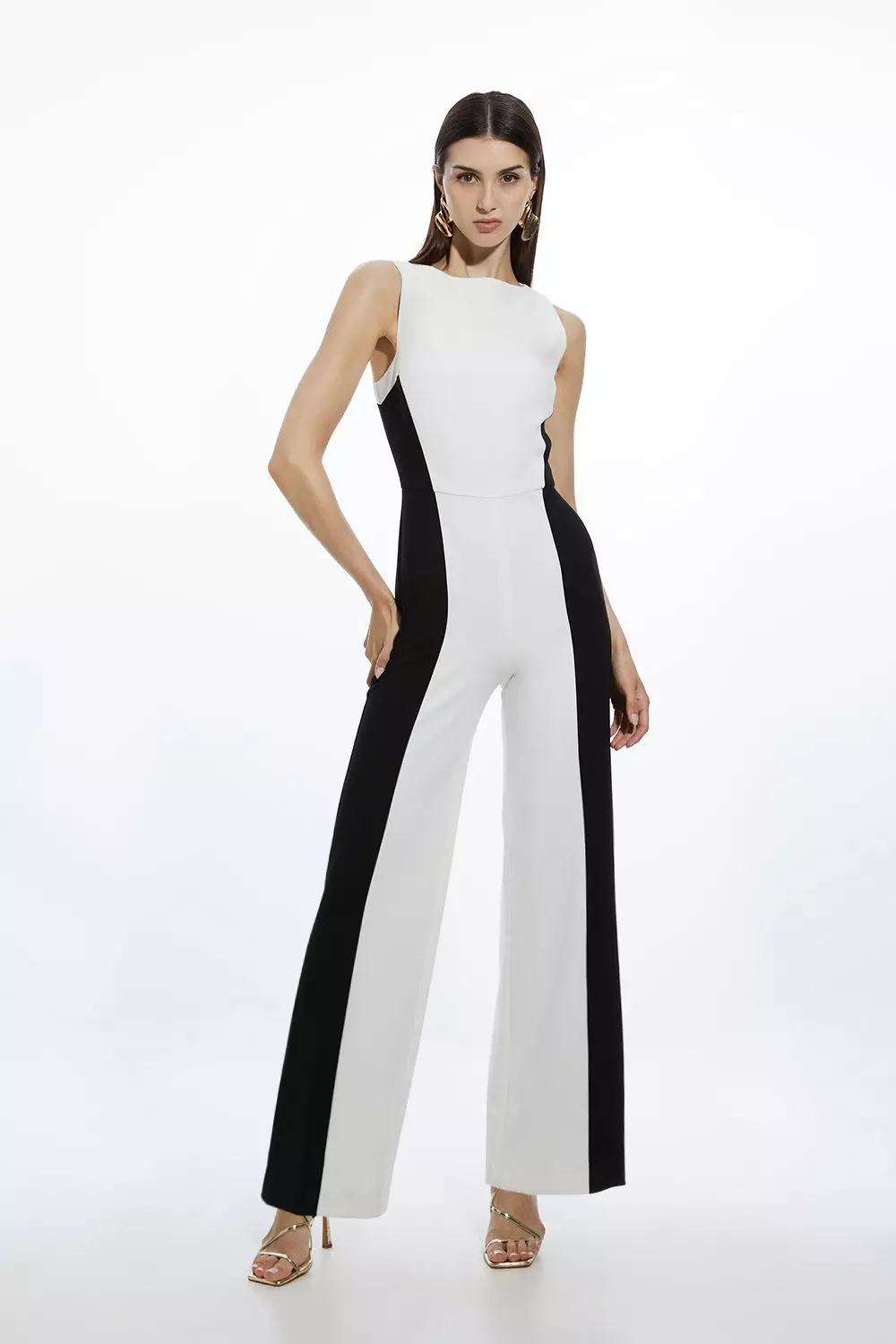 Black and white wide leg jumpsuit online