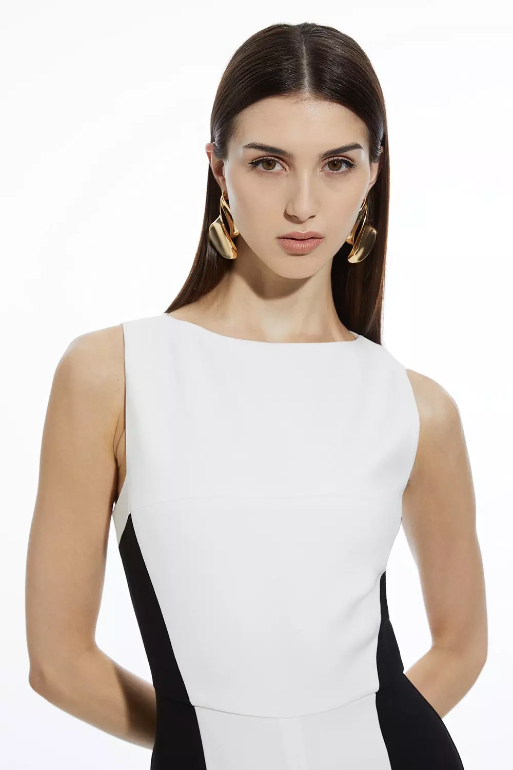 Compact Stretch Color Block Panelled Tailored Wide Leg