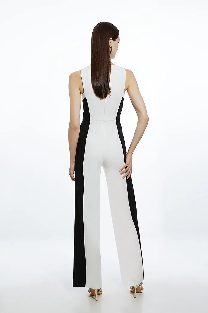 Compact Stretch Color Block Panelled Tailored Wide Leg Compact Stretch Color Block Panelled Tailored Wide Leg