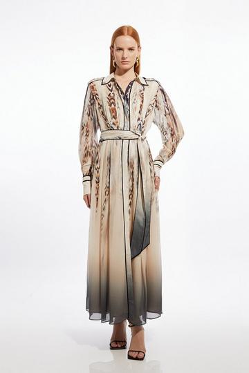 Viscose Floral Border Shirt Maxi Dress stone