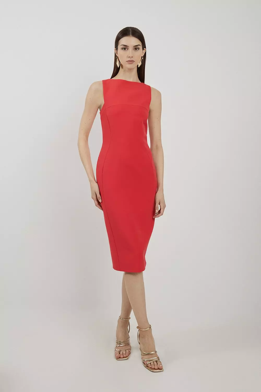 Stretch Crepe Panelled Tailored Midi Dress Karen Millen