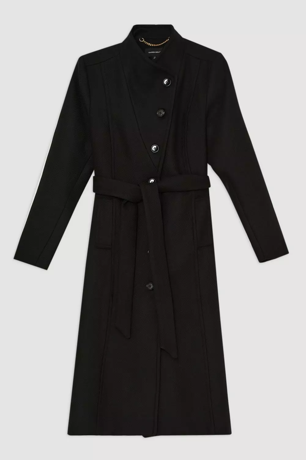 Italian Manteco Wool Blend Asymmetric Button Belted Tailored Midi Coat alternative image