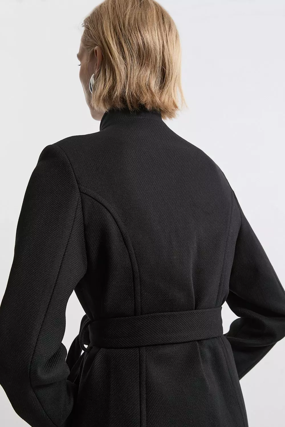 Italian Manteco Wool Blend Asymmetric Button Belted Tailored Midi Coat alternative image