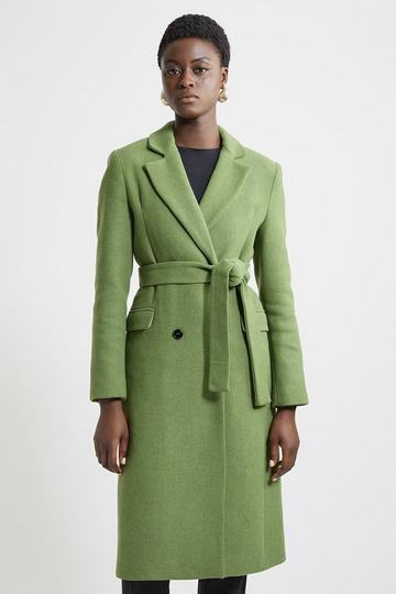 Petite Italian Manteco Wool Blend Tailored Belted Midi Coat green