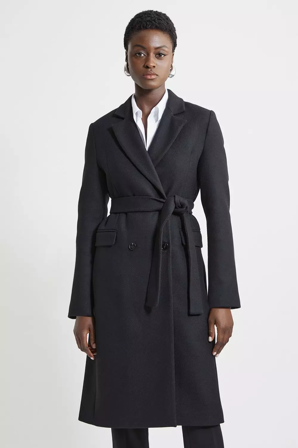 Italian Manteco Wool Blend Tailored Belted Midi Coat alternative image