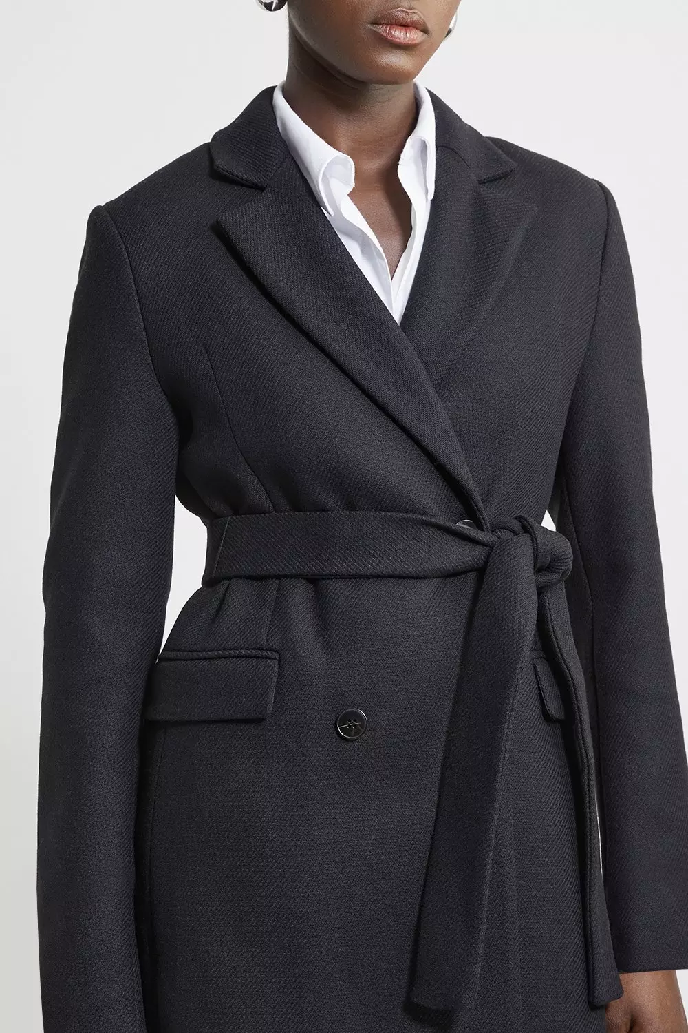 Italian Manteco Wool Blend Tailored Belted Midi Coat alternative image