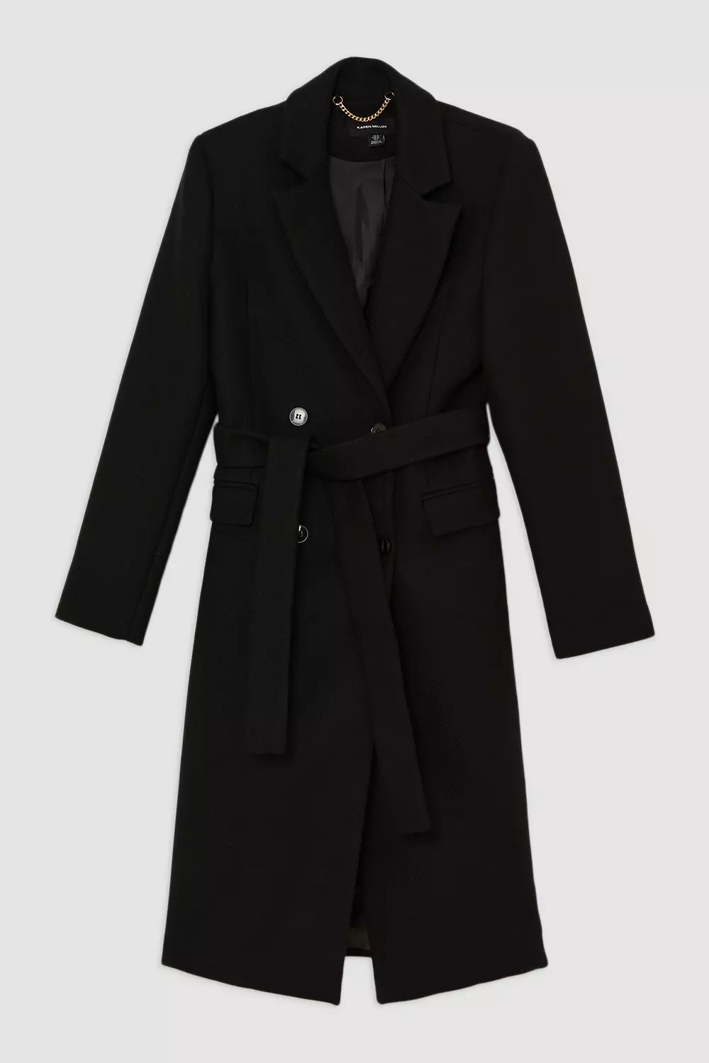 Italian Manteco Wool Blend Tailored Belted Midi Coat alternative image