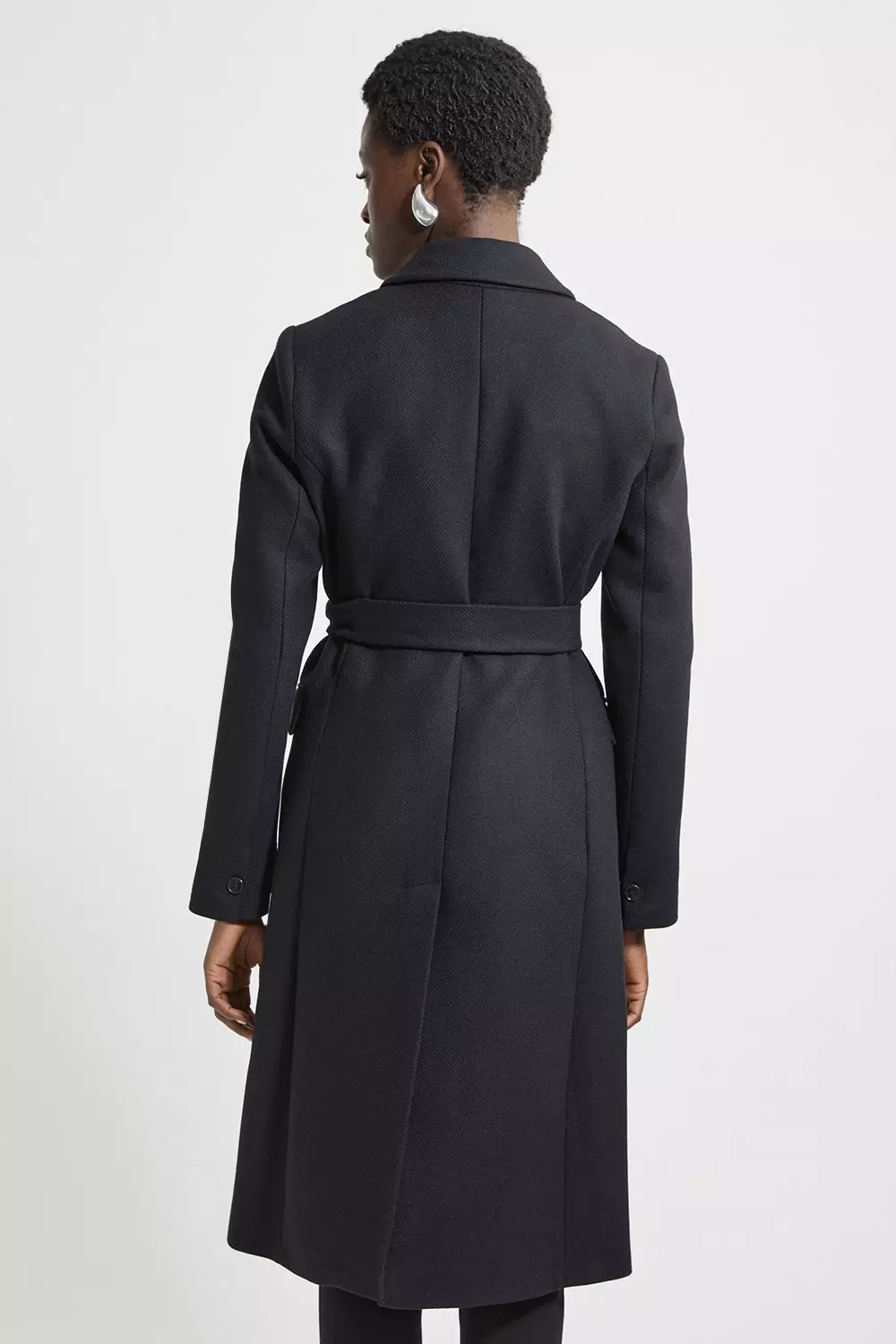Italian Manteco Wool Blend Tailored Belted Midi Coat alternative image