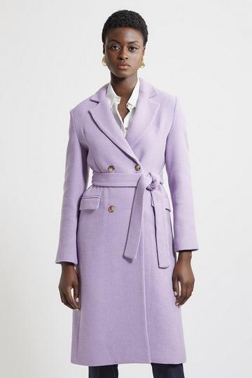 Italian Manteco Wool Blend Tailored Belted Midi Coat lilac