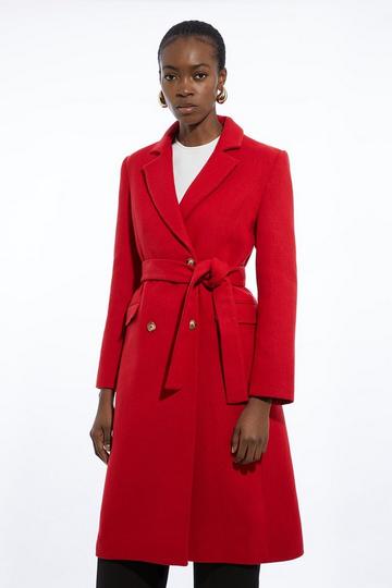 Italian Manteco Wool Blend Tailored Belted Midi Coat red