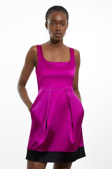 Purple Italian Satin Tailored Lantern Mini Dress