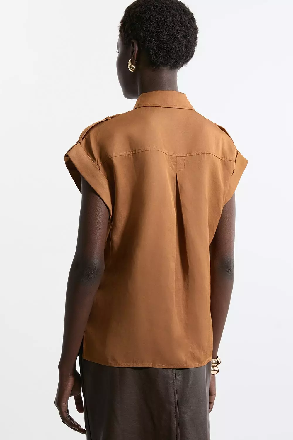 Drapey Polished Twill Utility Pocket Detail Woven Shirt